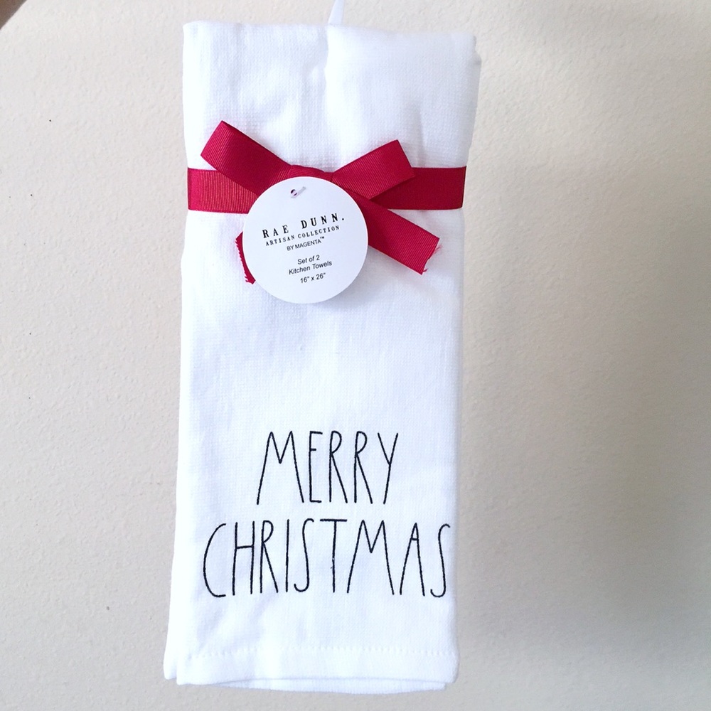 Rae Dunn ‘TIS THE SEASON, MERRY  & BRIGHT Christmas Kitchen Towels SET of TWO